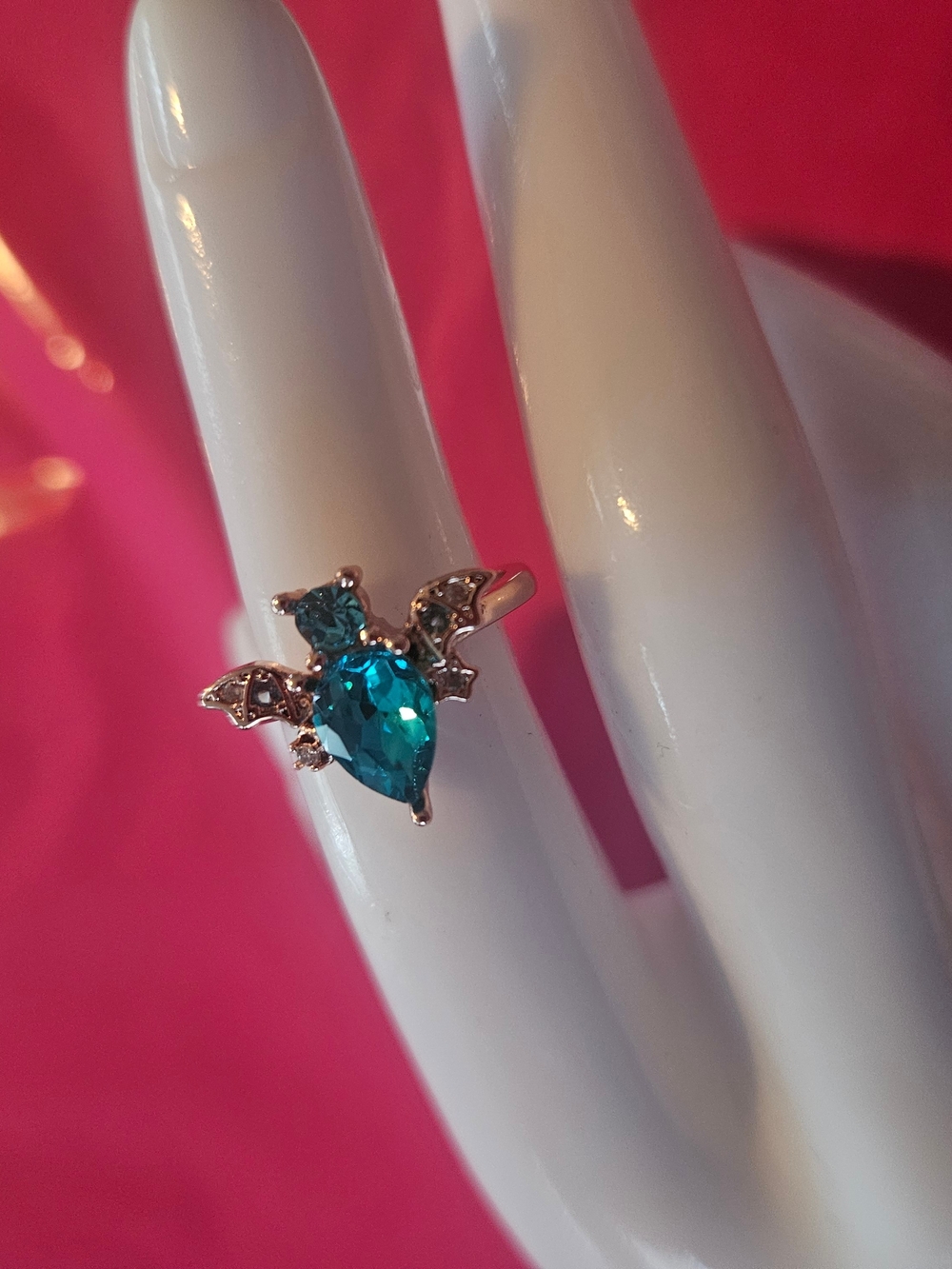 Teal Crystal Bat Ring - Women Jewelry